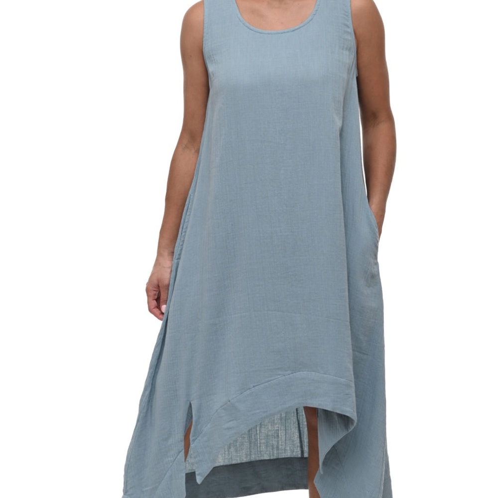 Tulip Lagenlook Blue Asymmetrical Sundress with Scoop Neck
